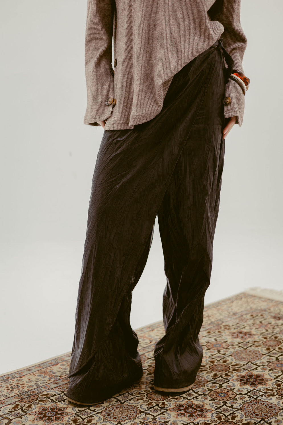 Soft leather wide pant