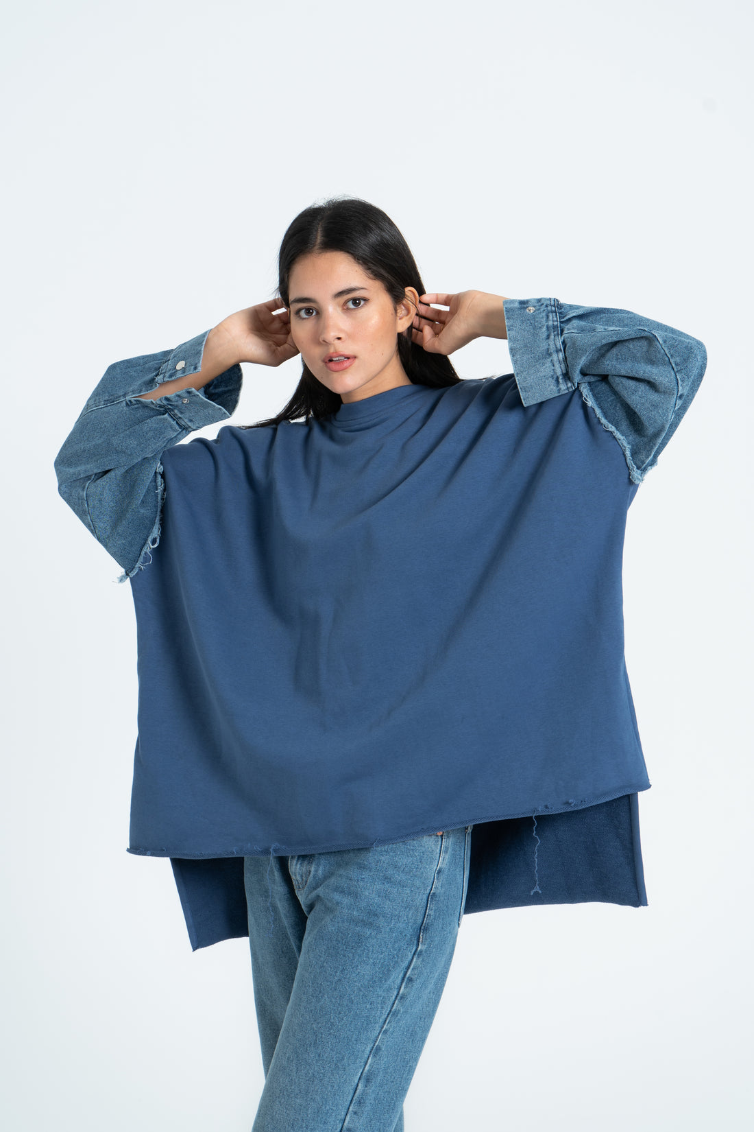 Denim Sleeves Sweatshirt - Petroleum