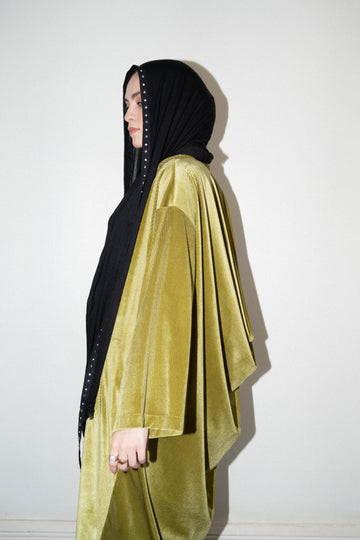 Balustrades velvet kimono with silver pin - Mustard