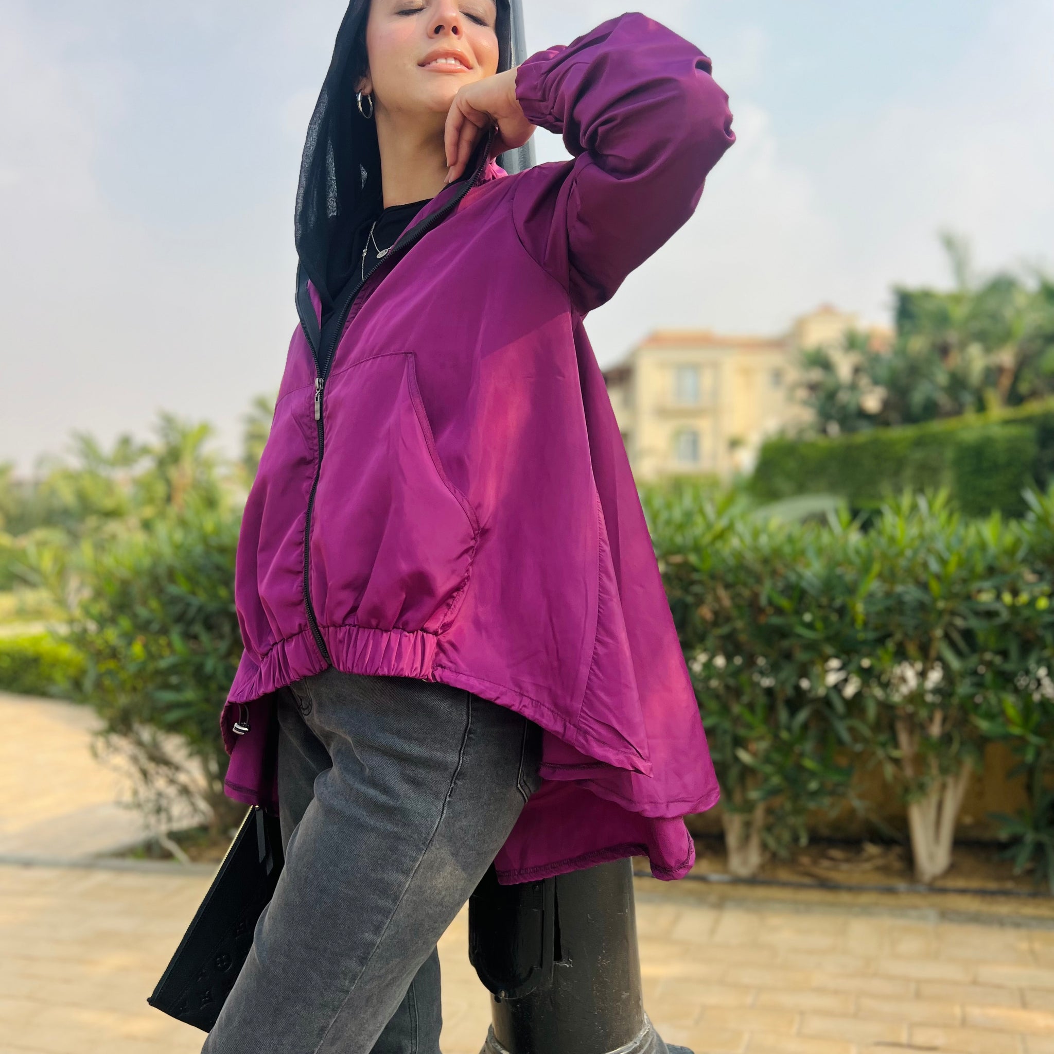 High n low waterproof jacket - Purple