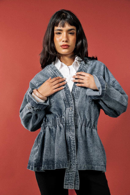 Gathered Denim Jacket