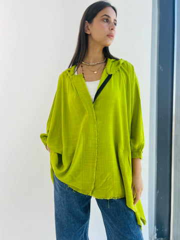 Linen Zipper Blouse - Lime