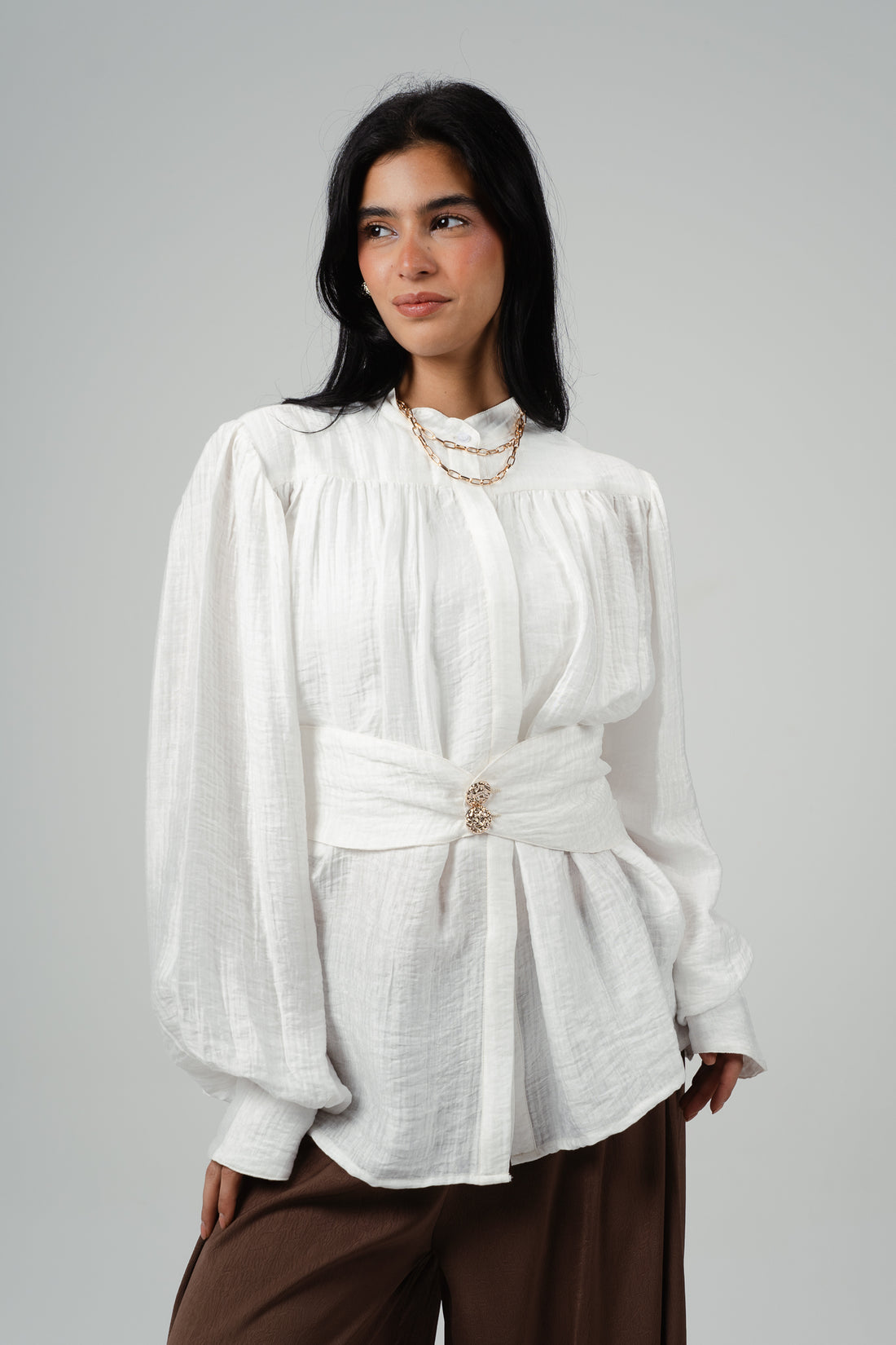 Wide Belt Casual Blouse