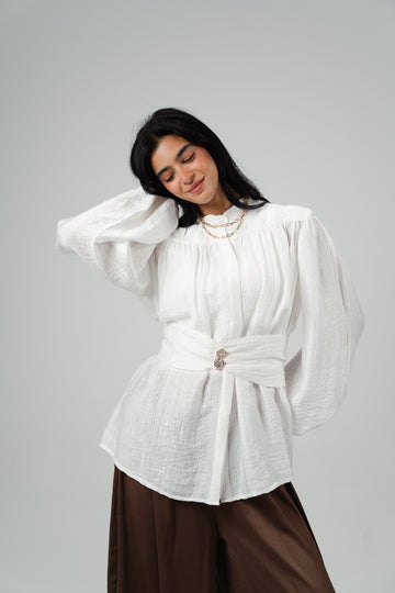 Wide Belt Casual Blouse