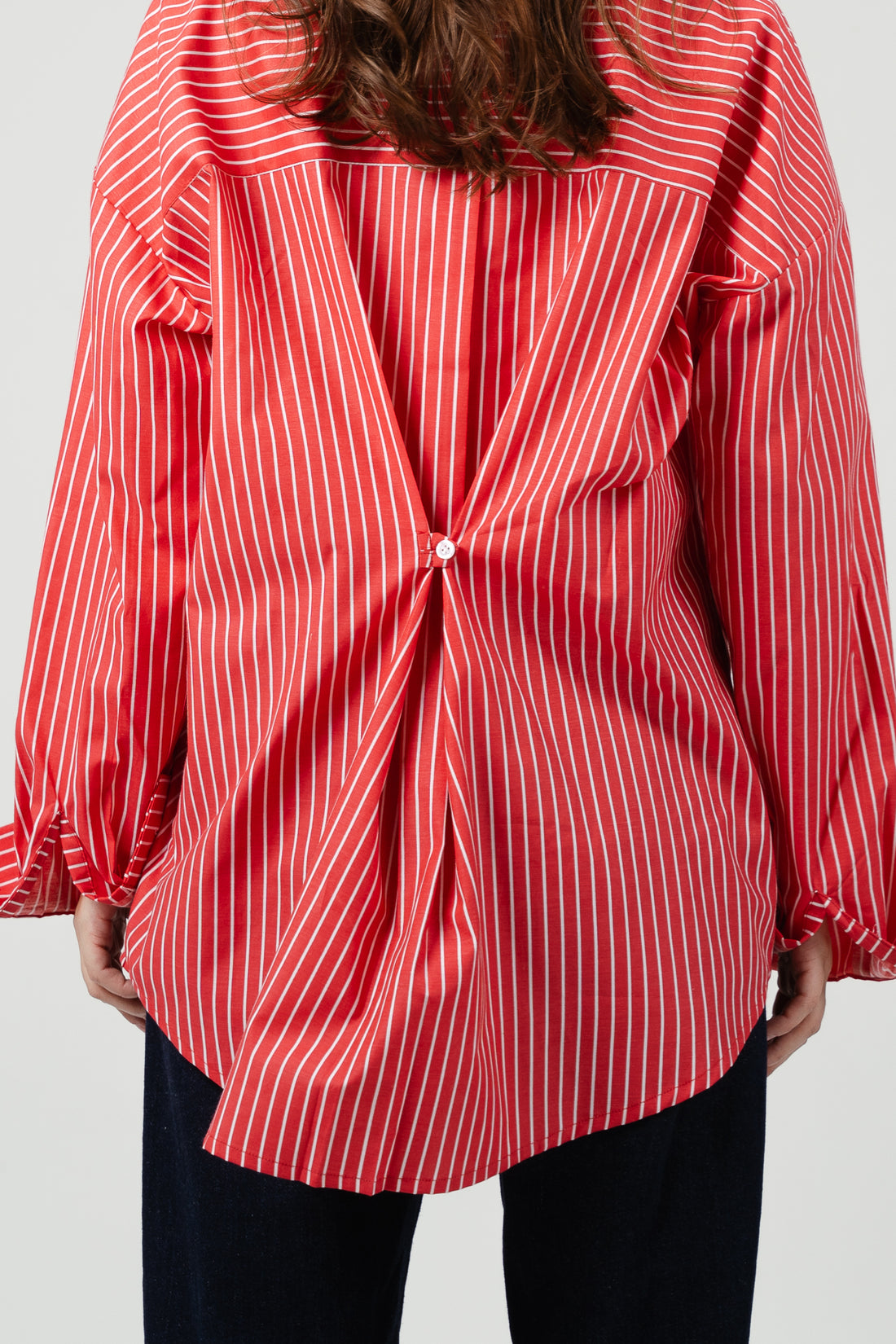 Back Button Striped Poplin Shirt