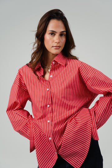 Back Button Striped Poplin Shirt