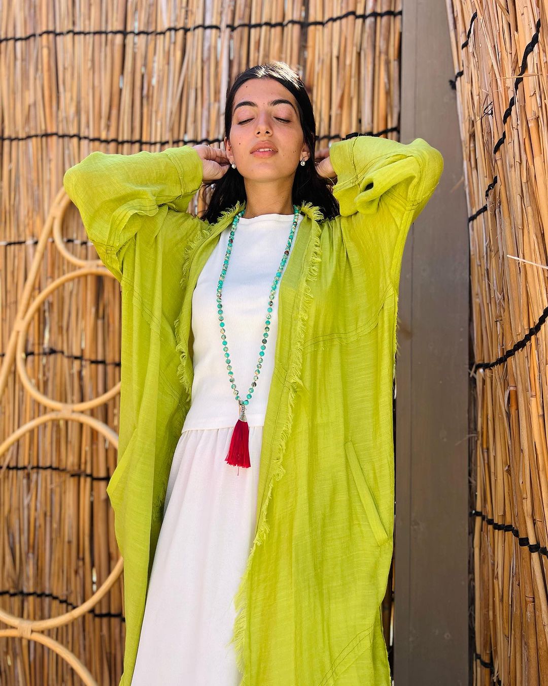 Stitches kimono - Lime green