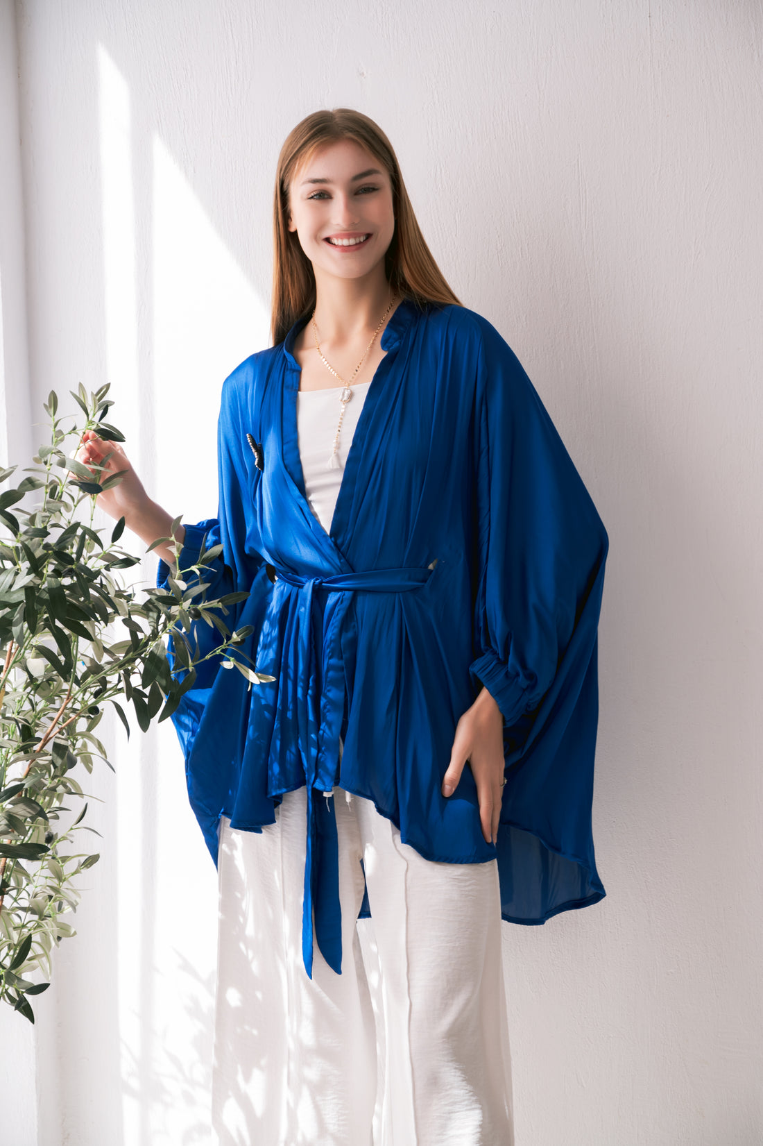 Butterfly Satin Blouse - Royal Blue