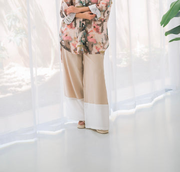 Linen Pants - Beige/White