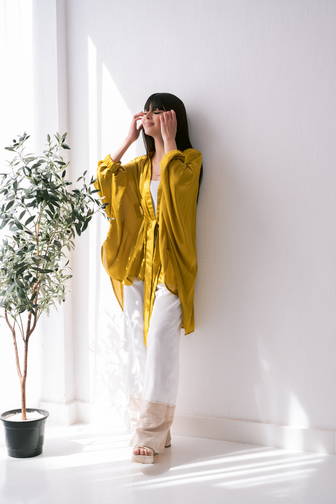 Butterfly Satin Blouse - Mustard