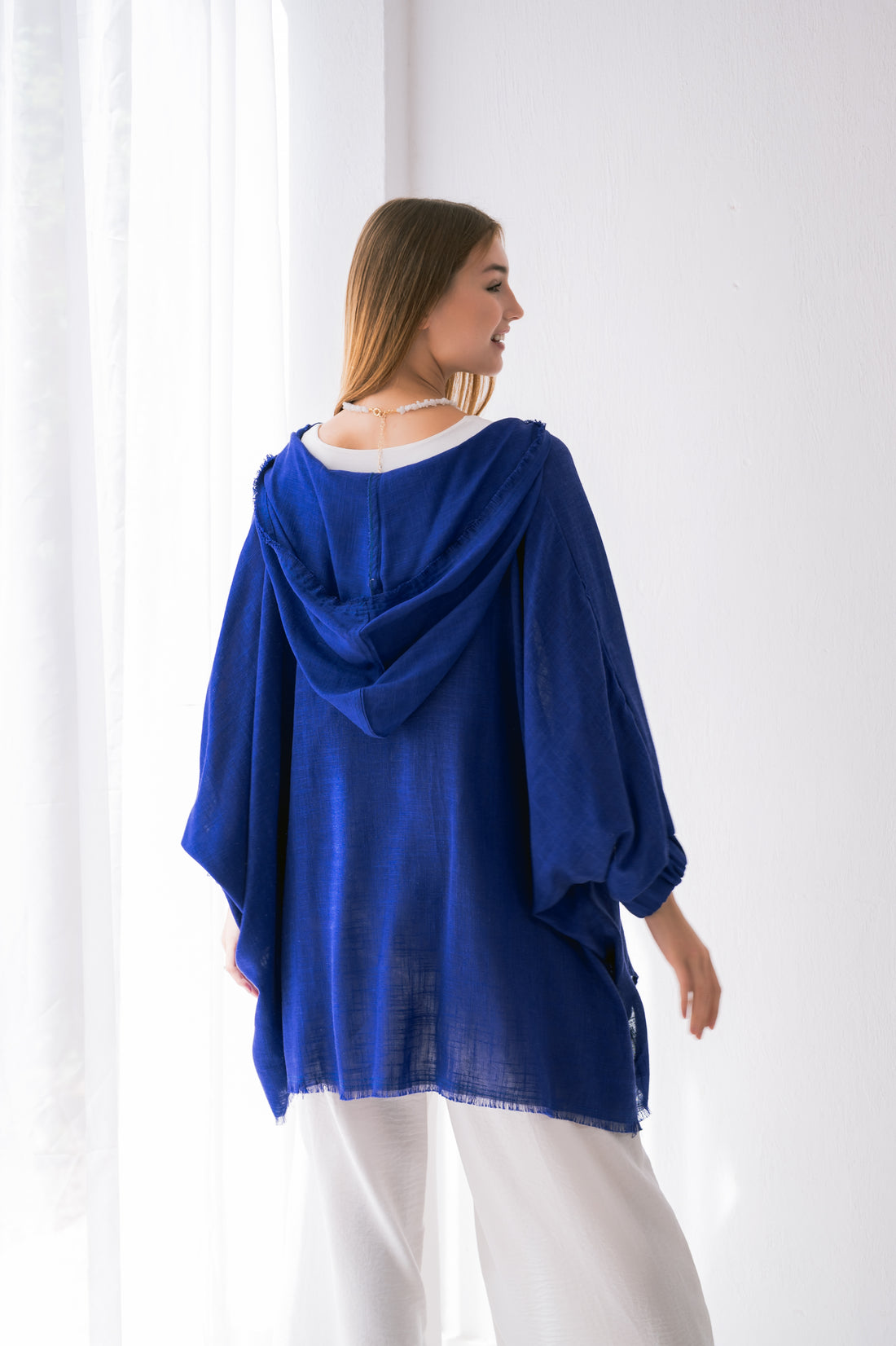 Linen Zipper Blouse - Blue