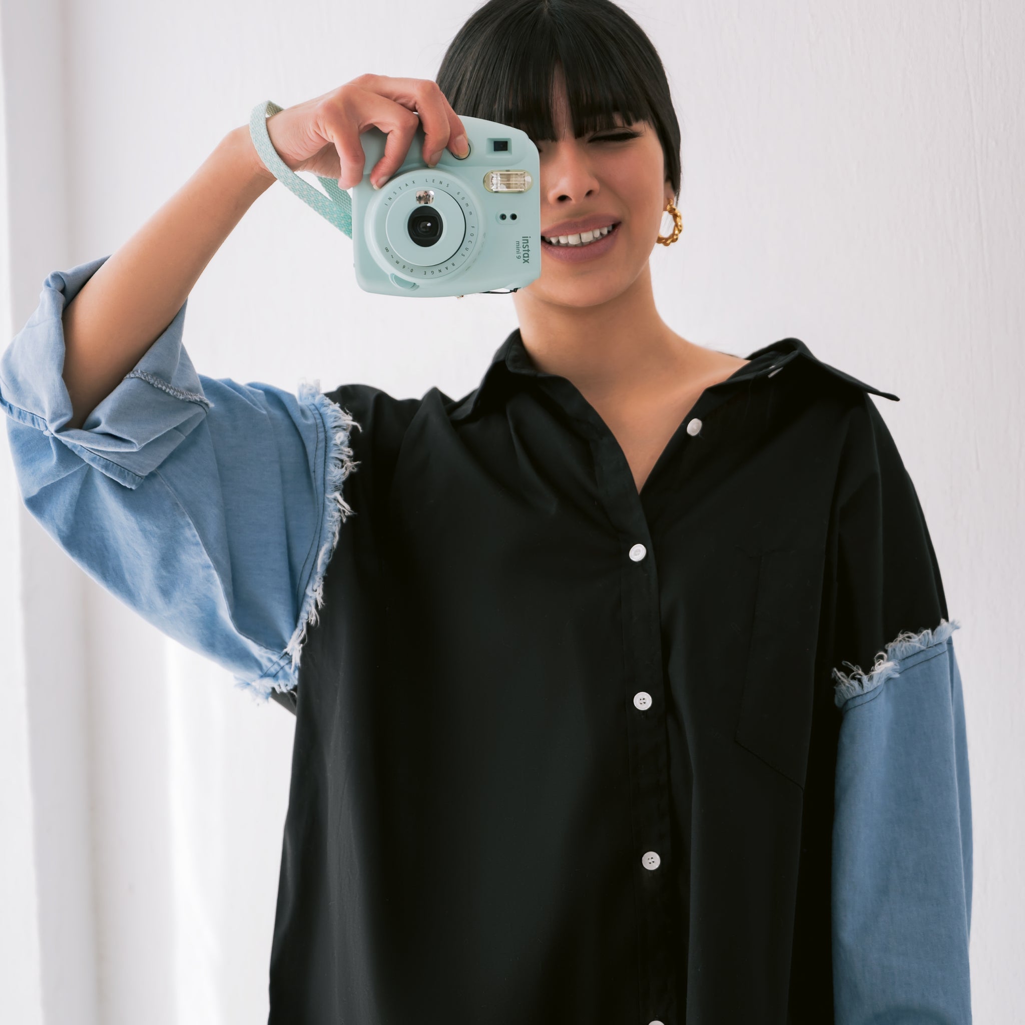 Denim Sleeves Shirt - Black