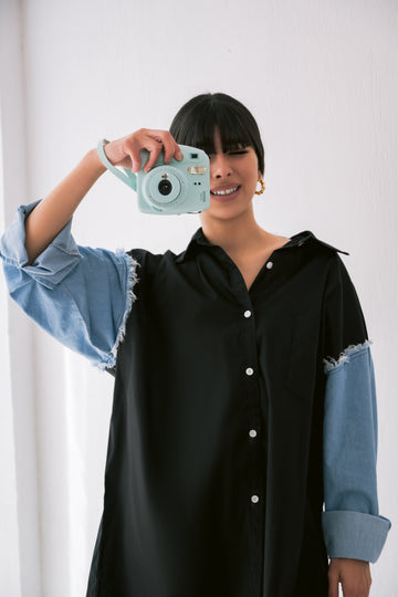 Denim Sleeves Shirt - Black