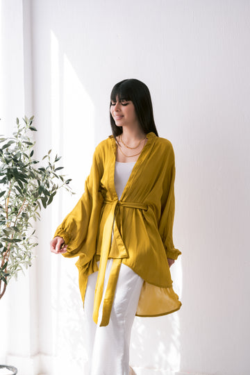 Butterfly Satin Blouse - Mustard