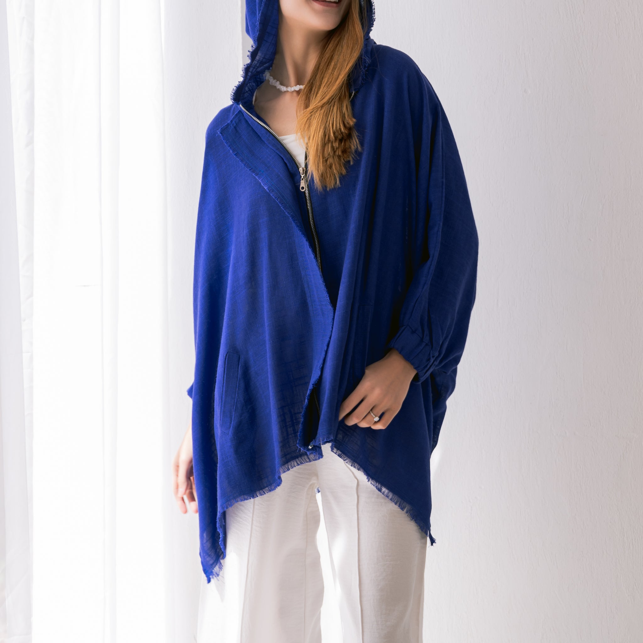 Linen Zipper Blouse - Blue