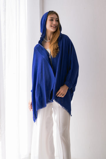 Linen Zipper Blouse - Blue